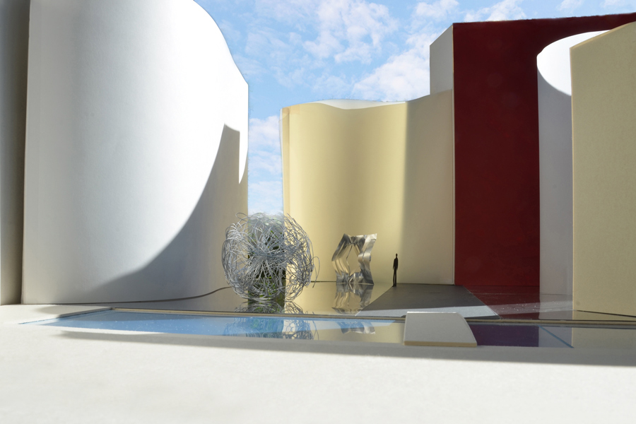 Tages- und Kunstlicht im Aussenraum: Das Bild zeigt das Modell eines Skulpturenhofes im Tageslicht.